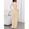 imagePRETTYGARDEN Jumpsuits for Women Dressy Casual 2025 Fall One Piece Outfits Long Sleeve Wide Leg Pants Romper Fashion ClothingBeige