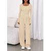 imagePRETTYGARDEN Jumpsuits for Women Dressy Casual 2025 Fall One Piece Outfits Long Sleeve Wide Leg Pants Romper Fashion ClothingBeige