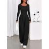 imagePRETTYGARDEN Jumpsuits for Women Dressy Casual 2025 Fall One Piece Outfits Long Sleeve Wide Leg Pants Romper Fashion ClothingBlack