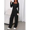 imagePRETTYGARDEN Jumpsuits for Women Dressy Casual 2025 Fall One Piece Outfits Long Sleeve Wide Leg Pants Romper Fashion ClothingBlack