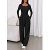 imagePRETTYGARDEN Jumpsuits for Women Dressy Casual 2025 Fall One Piece Outfits Long Sleeve Wide Leg Pants Romper Fashion ClothingBlack