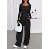 imagePRETTYGARDEN Jumpsuits for Women Dressy Casual 2025 Fall One Piece Outfits Long Sleeve Wide Leg Pants Romper Fashion ClothingBlack