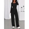 imagePRETTYGARDEN Jumpsuits for Women Dressy Casual 2025 Fall One Piece Outfits Long Sleeve Wide Leg Pants Romper Fashion ClothingBlack