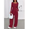 imagePRETTYGARDEN Jumpsuits for Women Dressy Casual 2025 Fall One Piece Outfits Long Sleeve Wide Leg Pants Romper Fashion ClothingBurgundy
