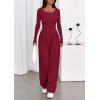 imagePRETTYGARDEN Jumpsuits for Women Dressy Casual 2025 Fall One Piece Outfits Long Sleeve Wide Leg Pants Romper Fashion ClothingBurgundy