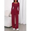 imagePRETTYGARDEN Jumpsuits for Women Dressy Casual 2025 Fall One Piece Outfits Long Sleeve Wide Leg Pants Romper Fashion ClothingBurgundy