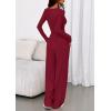 imagePRETTYGARDEN Jumpsuits for Women Dressy Casual 2025 Fall One Piece Outfits Long Sleeve Wide Leg Pants Romper Fashion ClothingBurgundy