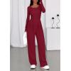 imagePRETTYGARDEN Jumpsuits for Women Dressy Casual 2025 Fall One Piece Outfits Long Sleeve Wide Leg Pants Romper Fashion ClothingBurgundy