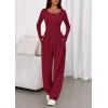 imagePRETTYGARDEN Jumpsuits for Women Dressy Casual 2025 Fall One Piece Outfits Long Sleeve Wide Leg Pants Romper Fashion ClothingBurgundy