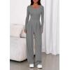imagePRETTYGARDEN Jumpsuits for Women Dressy Casual 2025 Fall One Piece Outfits Long Sleeve Wide Leg Pants Romper Fashion ClothingGrey