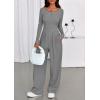 imagePRETTYGARDEN Jumpsuits for Women Dressy Casual 2025 Fall One Piece Outfits Long Sleeve Wide Leg Pants Romper Fashion ClothingGrey
