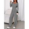 imagePRETTYGARDEN Jumpsuits for Women Dressy Casual 2025 Fall One Piece Outfits Long Sleeve Wide Leg Pants Romper Fashion ClothingGrey