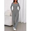 imagePRETTYGARDEN Jumpsuits for Women Dressy Casual 2025 Fall One Piece Outfits Long Sleeve Wide Leg Pants Romper Fashion ClothingGrey