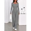 imagePRETTYGARDEN Jumpsuits for Women Dressy Casual 2025 Fall One Piece Outfits Long Sleeve Wide Leg Pants Romper Fashion ClothingGrey