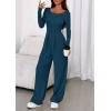 imagePRETTYGARDEN Jumpsuits for Women Dressy Casual 2025 Fall One Piece Outfits Long Sleeve Wide Leg Pants Romper Fashion ClothingLake Blue