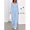 imagePRETTYGARDEN Jumpsuits for Women Dressy Casual 2025 Fall One Piece Outfits Long Sleeve Wide Leg Pants Romper Fashion ClothingLight Blue