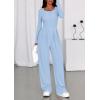 imagePRETTYGARDEN Jumpsuits for Women Dressy Casual 2025 Fall One Piece Outfits Long Sleeve Wide Leg Pants Romper Fashion ClothingLight Blue