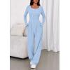 imagePRETTYGARDEN Jumpsuits for Women Dressy Casual 2025 Fall One Piece Outfits Long Sleeve Wide Leg Pants Romper Fashion ClothingLight Blue