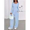 imagePRETTYGARDEN Jumpsuits for Women Dressy Casual 2025 Fall One Piece Outfits Long Sleeve Wide Leg Pants Romper Fashion ClothingLight Blue