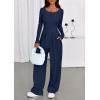 imagePRETTYGARDEN Jumpsuits for Women Dressy Casual 2025 Fall One Piece Outfits Long Sleeve Wide Leg Pants Romper Fashion ClothingNavy Blue