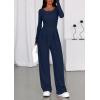 imagePRETTYGARDEN Jumpsuits for Women Dressy Casual 2025 Fall One Piece Outfits Long Sleeve Wide Leg Pants Romper Fashion ClothingNavy Blue
