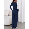 imagePRETTYGARDEN Jumpsuits for Women Dressy Casual 2025 Fall One Piece Outfits Long Sleeve Wide Leg Pants Romper Fashion ClothingNavy Blue