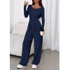 imagePRETTYGARDEN Jumpsuits for Women Dressy Casual 2025 Fall One Piece Outfits Long Sleeve Wide Leg Pants Romper Fashion ClothingNavy Blue