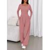 imagePRETTYGARDEN Jumpsuits for Women Dressy Casual 2025 Fall One Piece Outfits Long Sleeve Wide Leg Pants Romper Fashion ClothingPink