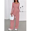 imagePRETTYGARDEN Jumpsuits for Women Dressy Casual 2025 Fall One Piece Outfits Long Sleeve Wide Leg Pants Romper Fashion ClothingPink