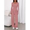 imagePRETTYGARDEN Jumpsuits for Women Dressy Casual 2025 Fall One Piece Outfits Long Sleeve Wide Leg Pants Romper Fashion ClothingPink