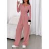 imagePRETTYGARDEN Jumpsuits for Women Dressy Casual 2025 Fall One Piece Outfits Long Sleeve Wide Leg Pants Romper Fashion ClothingPink