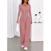 imagePRETTYGARDEN Jumpsuits for Women Dressy Casual 2025 Fall One Piece Outfits Long Sleeve Wide Leg Pants Romper Fashion ClothingPink