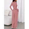 imagePRETTYGARDEN Jumpsuits for Women Dressy Casual 2025 Fall One Piece Outfits Long Sleeve Wide Leg Pants Romper Fashion ClothingPink