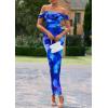 imagePRETTYGARDEN Maxi Dresses for Women 2025 Summer Elegant Floral Off Shoulder Ruched Mesh Cocktail Wedding Guest DressBlue Floral