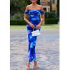 imagePRETTYGARDEN Maxi Dresses for Women 2025 Summer Elegant Floral Off Shoulder Ruched Mesh Cocktail Wedding Guest DressBlue Floral