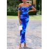 imagePRETTYGARDEN Maxi Dresses for Women 2025 Summer Elegant Floral Off Shoulder Ruched Mesh Cocktail Wedding Guest DressBlue Floral