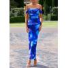 imagePRETTYGARDEN Maxi Dresses for Women 2025 Summer Elegant Floral Off Shoulder Ruched Mesh Cocktail Wedding Guest DressBlue Floral