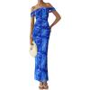 imagePRETTYGARDEN Maxi Dresses for Women 2025 Summer Elegant Floral Off Shoulder Ruched Mesh Cocktail Wedding Guest DressBright Blue