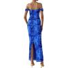 imagePRETTYGARDEN Maxi Dresses for Women 2025 Summer Elegant Floral Off Shoulder Ruched Mesh Cocktail Wedding Guest DressBright Blue