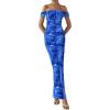 imagePRETTYGARDEN Maxi Dresses for Women 2025 Summer Elegant Floral Off Shoulder Ruched Mesh Cocktail Wedding Guest DressBright Blue