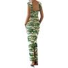 imagePRETTYGARDEN Maxi Dresses for Women 2025 Summer Elegant Floral Off Shoulder Ruched Mesh Cocktail Wedding Guest DressDark Army Green Floral