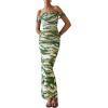 imagePRETTYGARDEN Maxi Dresses for Women 2025 Summer Elegant Floral Off Shoulder Ruched Mesh Cocktail Wedding Guest DressDark Army Green Floral