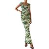 imagePRETTYGARDEN Maxi Dresses for Women 2025 Summer Elegant Floral Off Shoulder Ruched Mesh Cocktail Wedding Guest DressDark Army Green Floral