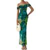 imagePRETTYGARDEN Maxi Dresses for Women 2025 Summer Elegant Floral Off Shoulder Ruched Mesh Cocktail Wedding Guest DressGreen Big Floral