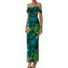 imagePRETTYGARDEN Maxi Dresses for Women 2025 Summer Elegant Floral Off Shoulder Ruched Mesh Cocktail Wedding Guest DressGreen Big Floral