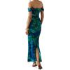 imagePRETTYGARDEN Maxi Dresses for Women 2025 Summer Elegant Floral Off Shoulder Ruched Mesh Cocktail Wedding Guest DressGreen Floral