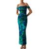 imagePRETTYGARDEN Maxi Dresses for Women 2025 Summer Elegant Floral Off Shoulder Ruched Mesh Cocktail Wedding Guest DressGreen Floral