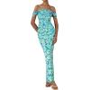 imagePRETTYGARDEN Maxi Dresses for Women 2025 Summer Elegant Floral Off Shoulder Ruched Mesh Cocktail Wedding Guest DressLight Green Daisy