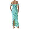 imagePRETTYGARDEN Maxi Dresses for Women 2025 Summer Elegant Floral Off Shoulder Ruched Mesh Cocktail Wedding Guest DressLight Green Daisy