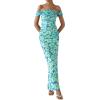 imagePRETTYGARDEN Maxi Dresses for Women 2025 Summer Elegant Floral Off Shoulder Ruched Mesh Cocktail Wedding Guest DressLight Green Daisy